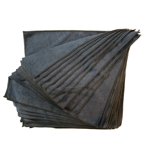 BLACK MICROFIBER TOWEL 16"X16" 12/PACK