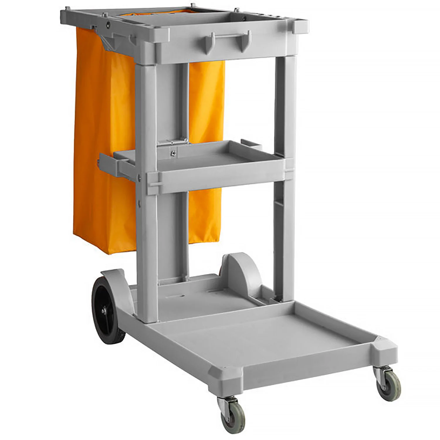 MICONV~1 CLEANING CART GREY W/3 SHELVES & ORANGE VINYL BAG - Image 1