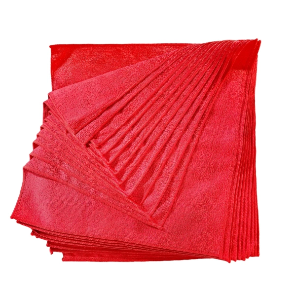 RED MICROFIBER TOWEL 16"X16" 12/PACK